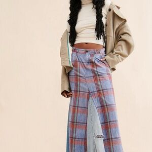 Free People X Tricia Fix Plaid Denim Skirt Nuuly Size 10 MSRP$300
